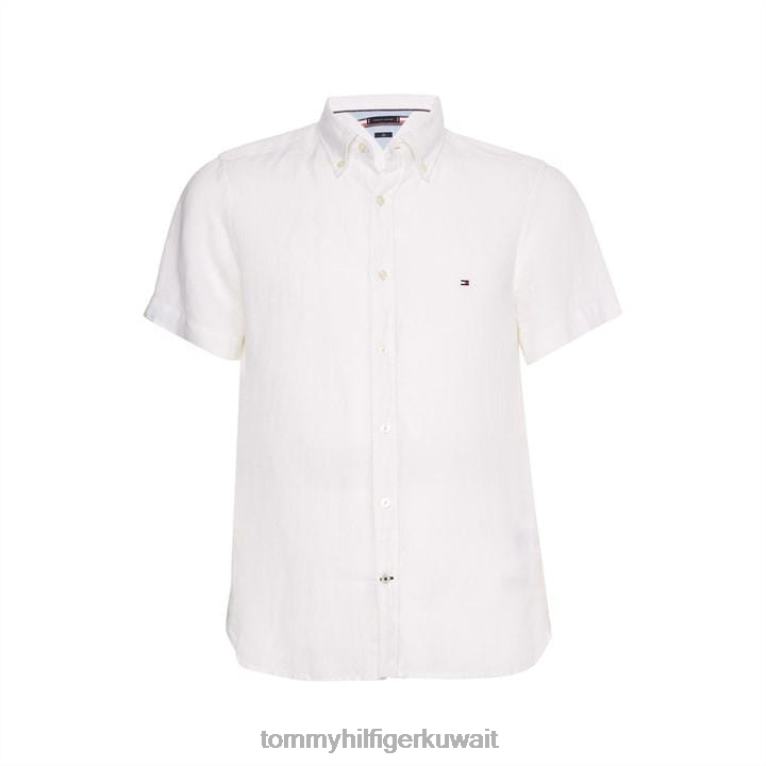 يبر ابيض Tommy Hilfiger قميص كتان مصبوغ بأكمام قصيرة 4464419633