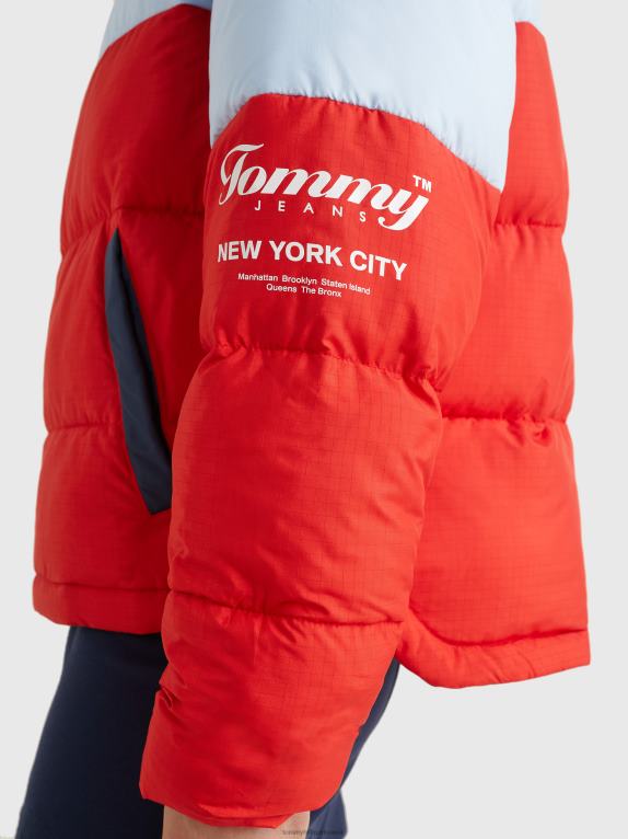 قرمزي عميق/متعدد Tommy Hilfiger أرشيف سترة منتفخة حديثة متباينة الألوان 446441963