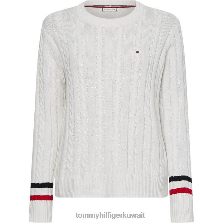 بيج فاتح Tommy Hilfiger سترة طاقم متماسكة الكابل 4464419693