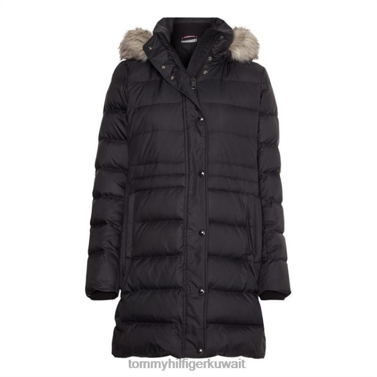 أسود Tommy Hilfiger تيرا أسفل معطف مع الفراء 4464419705