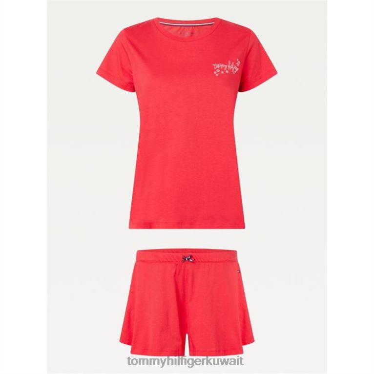 أحمر كورنيل Tommy Hilfiger طقم بيجامة تي شيرت بأكمام قصيرة 4464419782