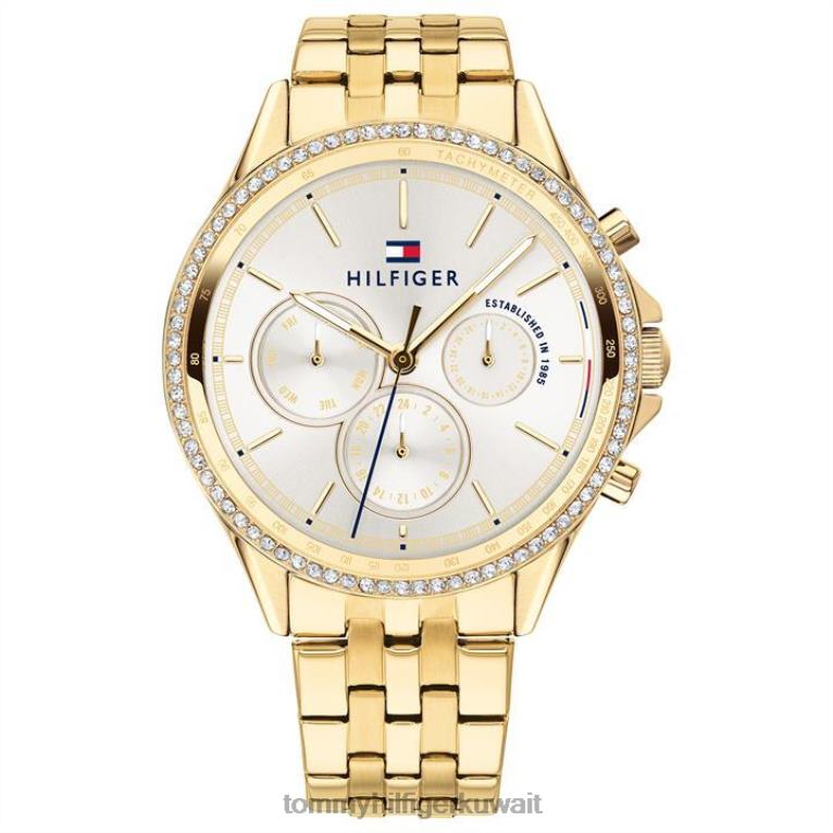 ذهب فضه Tommy Hilfiger ساعة نسائية مرصعة بالكريستال وسوار مطلي بالذهب 4464419805