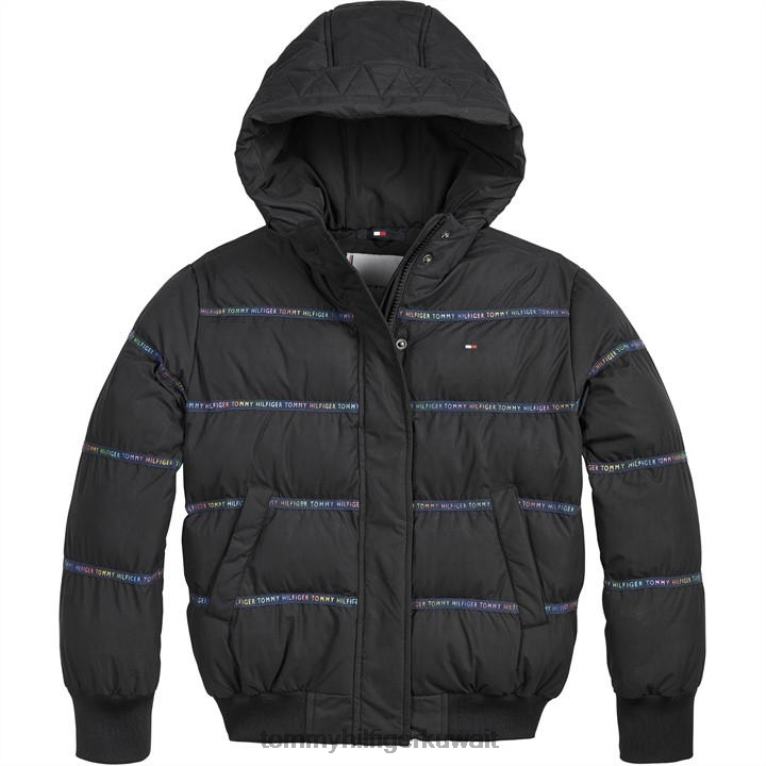 أسود Tommy Hilfiger سترة مبطنة بشريط طويل 4464419841