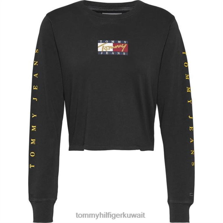 أسود Tommy Hilfiger تي شيرت برونزي عتيق بأكمام طويلة 4464419877