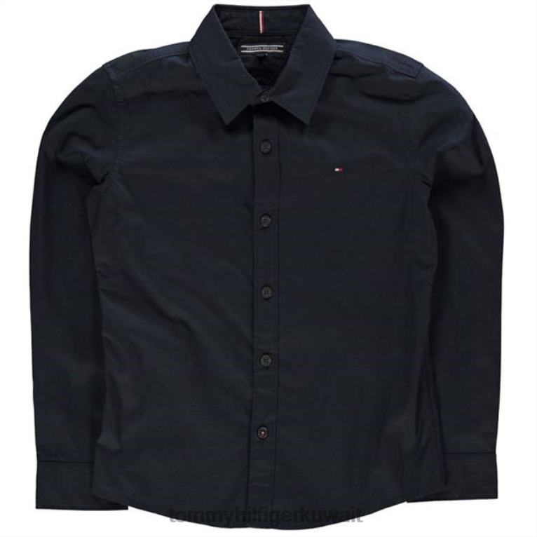 القوات البحرية Tommy Hilfiger قميص بوبلين بأكمام طويلة للأولاد الصغار 4464419918
