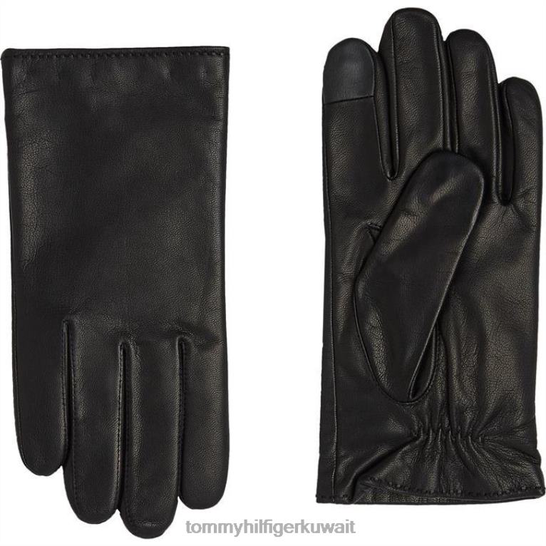 أسود Tommy Hilfiger قفازات جلدية العلم للرجال 4464420027