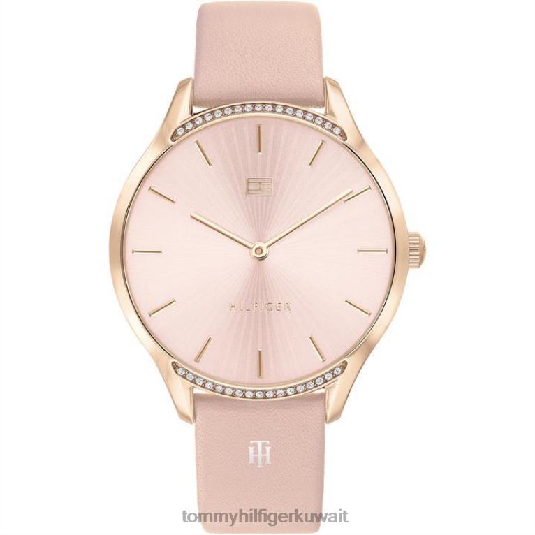 وردي/وردي Tommy Hilfiger ساعة نسائية بحزام جلدي وردي 4464420093
