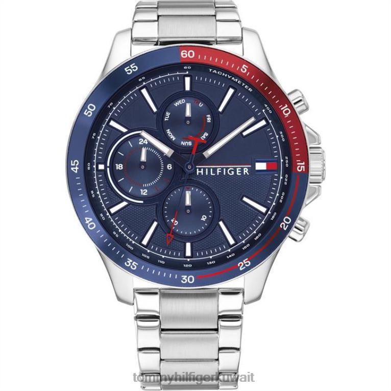 الأزرق الفضي Tommy Hilfiger ساعة للرجال بإطار متعدد الألوان من الستانلس ستيل 4464420167