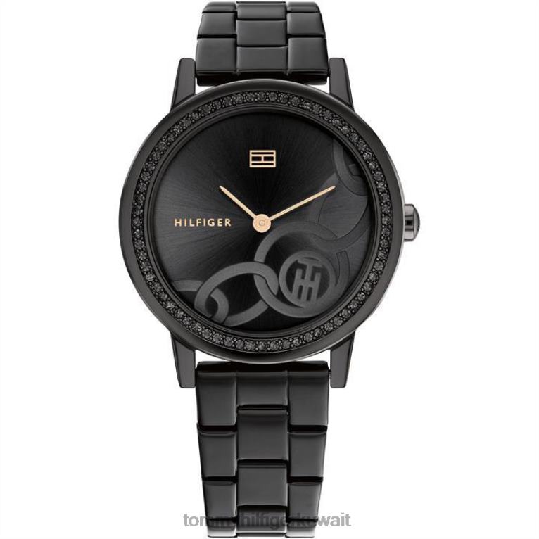 أسود Tommy Hilfiger ساعة بزخرفة سلسلة للسيدات 4464420220