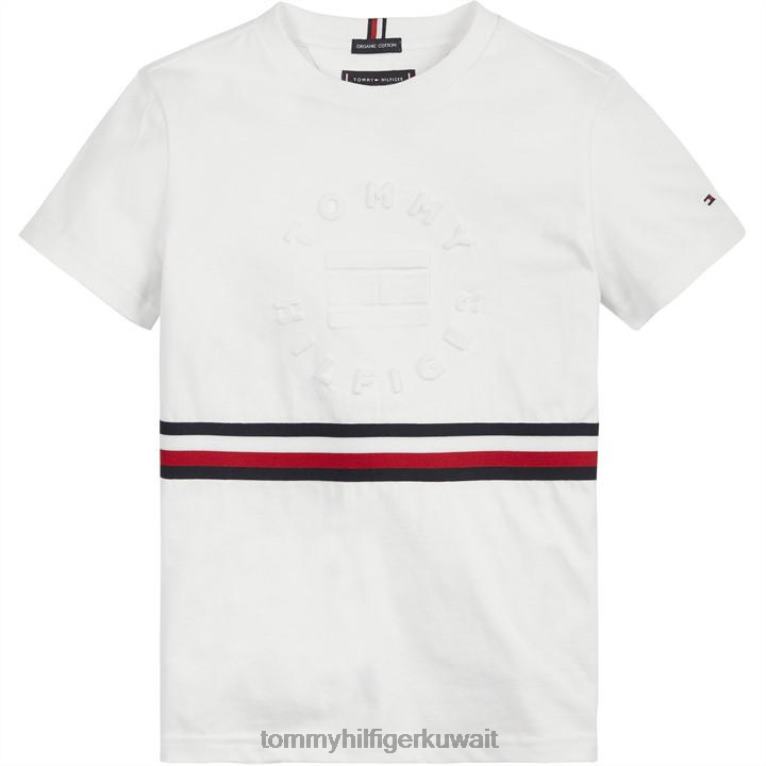 أبيض Tommy Hilfiger تي شيرت مخطط بأكمام قصيرة للأولاد الرضع 4464420240