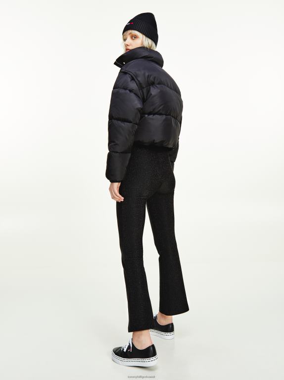 أسود Tommy Hilfiger سترة منتفخة قصيرة قابلة للتحويل معاد تدويرها 446442025