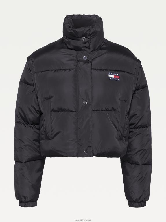 أسود Tommy Hilfiger سترة منتفخة قصيرة قابلة للتحويل معاد تدويرها 446442025