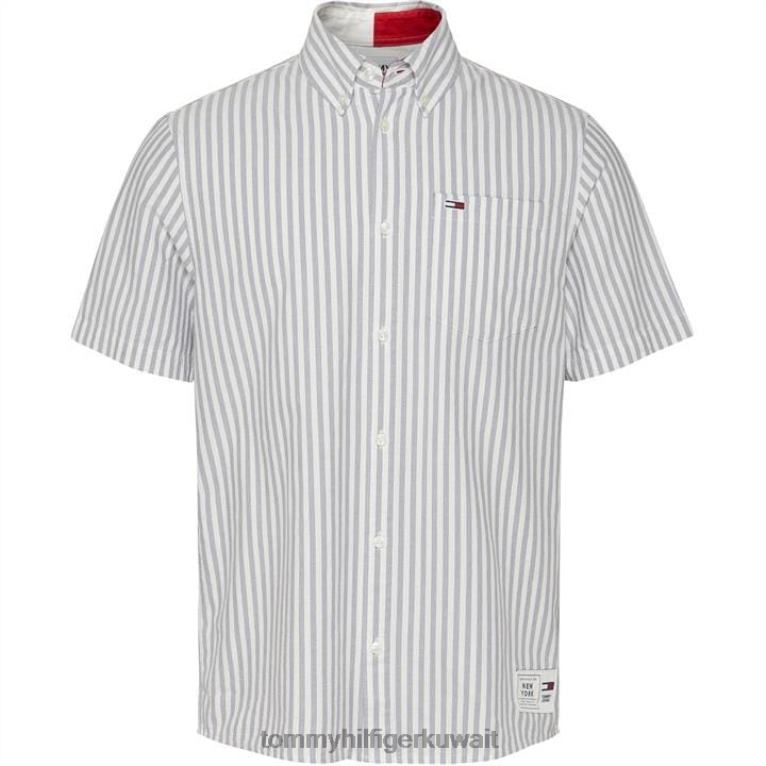 أزرق / أبيض بوب Tommy Hilfiger قميص مخطط قصير الأكمام 4464420264