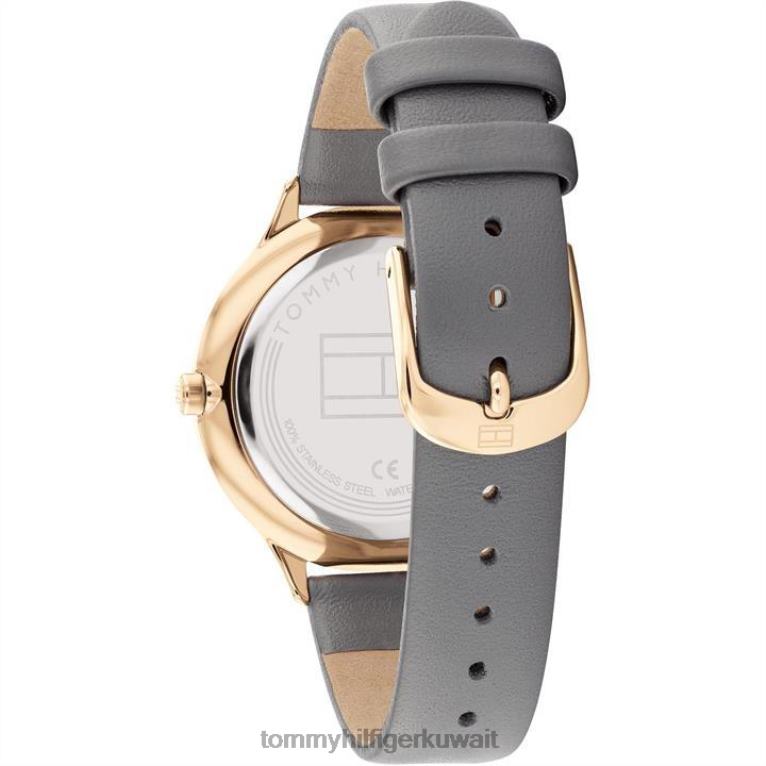 رمادي Tommy Hilfiger ساعة نسائية بأشعة الشمس وحزام جلدي 4464420269