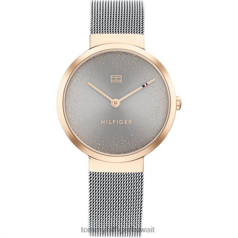 الرمادي الفضي Tommy Hilfiger ساعة نسائية من الذهب القرنفلي وشبكة من الفولاذ المقاوم للصدأ 4464420272