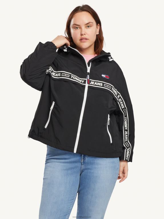 أسود Tommy Hilfiger سترة واقية بشريط شعار منحنى شيكاغو 446442029