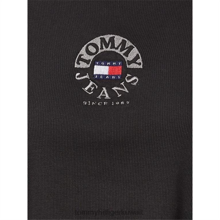 أسود Tommy Hilfiger تي شيرت مطرز بدائرة المحاصيل 4464420393