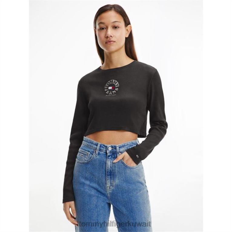 أسود Tommy Hilfiger تي شيرت مطرز بدائرة المحاصيل 4464420393