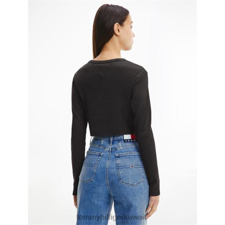 أسود Tommy Hilfiger تي شيرت مطرز بدائرة المحاصيل 4464420393