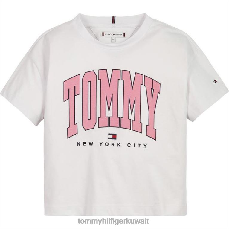 يبر ابيض Tommy Hilfiger اسكواش اقتصاص تي شيرت الفتيات الصغيرات 4464420410