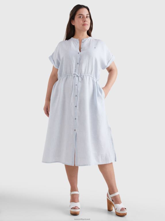 أزرق منسم Tommy Hilfiger فستان قميص ميدي بقصة مريحة من الكتان 446442047