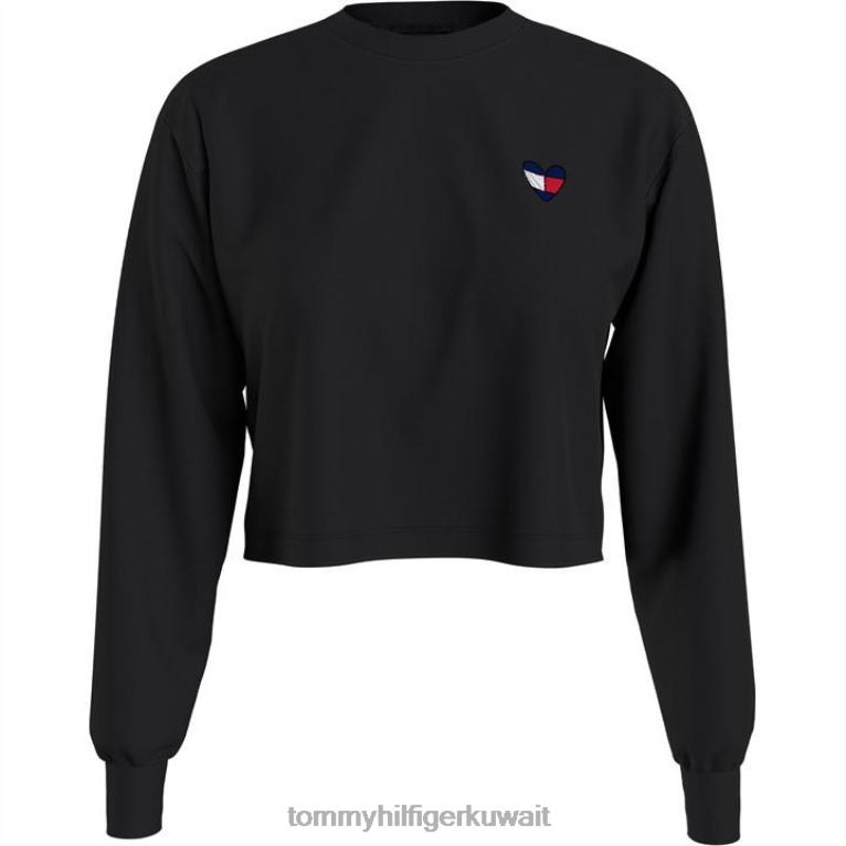 بي دي اس سوداء Tommy Hilfiger تي شيرت طويل الأكمام على شكل قلب يشبه الصندوق 4464420492