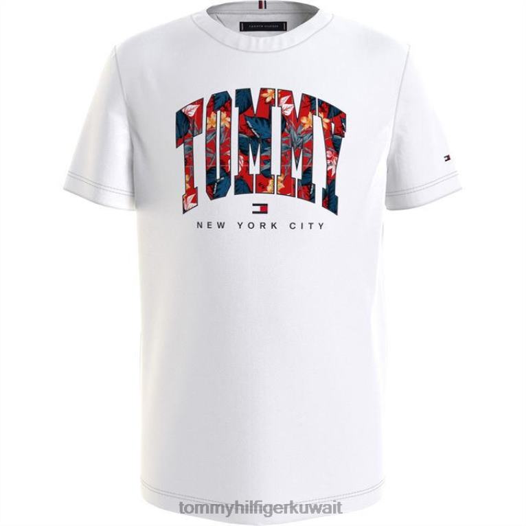يبر ابيض Tommy Hilfiger تي شيرت اسكواش استوائي للأولاد الصغار 4464420519