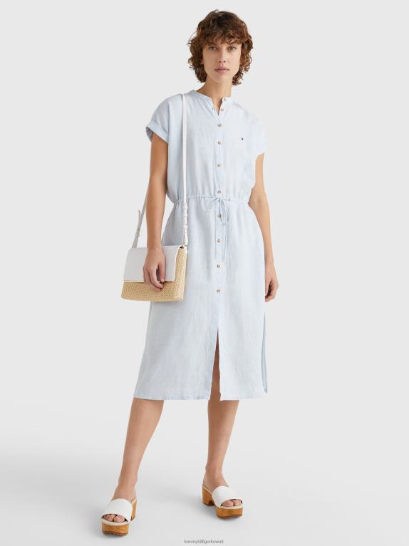 أزرق منسم Tommy Hilfiger فستان قميص ميدي بقصّة مريحة من الكتان 446442052