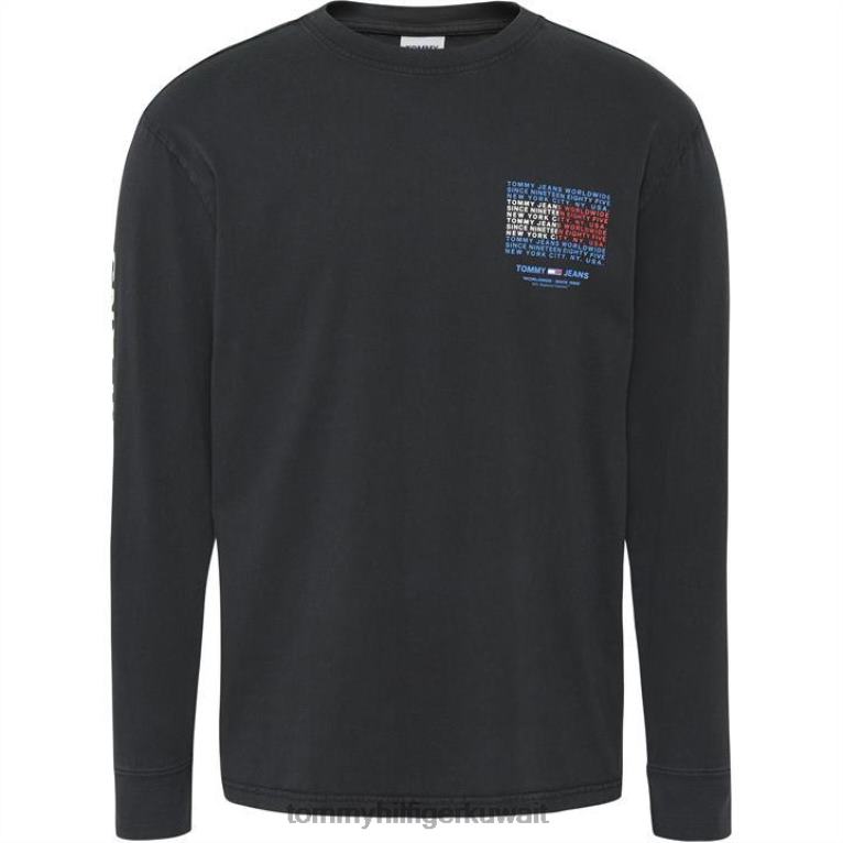 بي دي اس سوداء Tommy Hilfiger تي شيرت علم عتيق بأكمام طويلة 4464420527