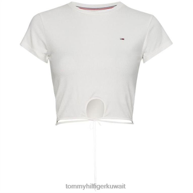 بيج فاتح Tommy Hilfiger تي شيرت بعقدة أمامية مضلعة 4464420566