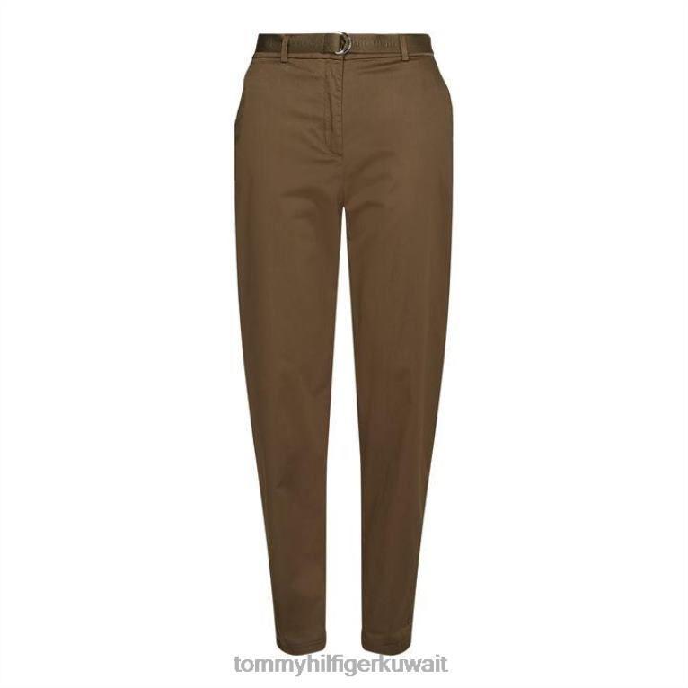 الجيش الأخضر Tommy Hilfiger بنطال تشينو مدبب من الساتان القطني 4464420576