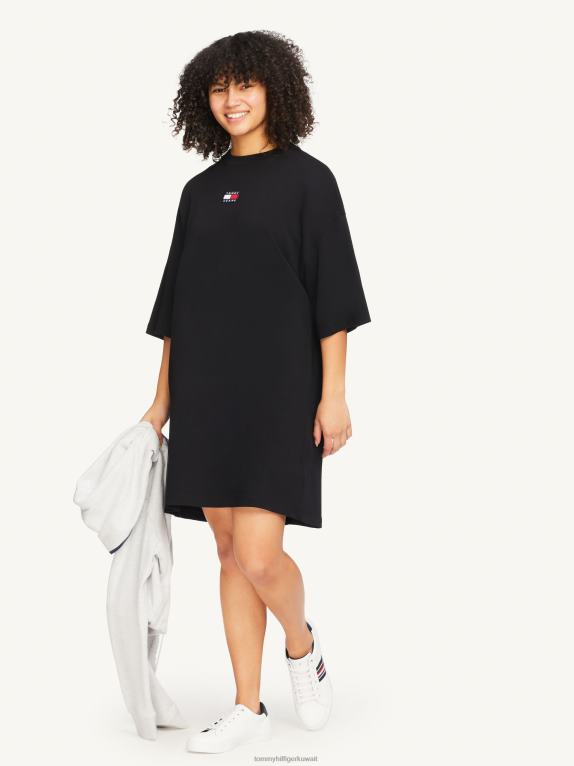 أسود Tommy Hilfiger فستان قصير تي شيرت بشارة أساسية 446442061