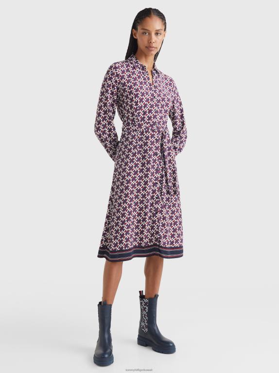 أحمر/مونوجرام أحمر أبيض أزرق Tommy Hilfiger فستان قميص بقصة ضيقة من الفيسكوز مونوغرام 446442062