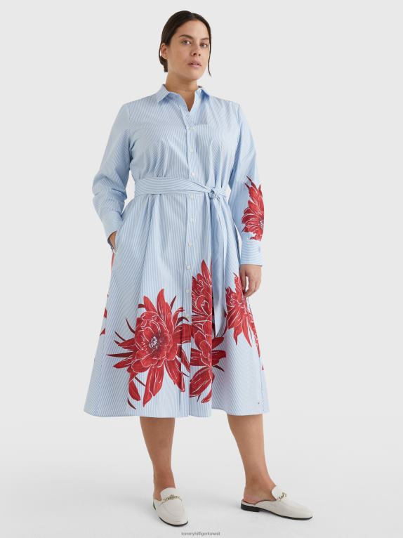 زهرة الجزيرة/شريط إيثاكا Tommy Hilfiger فستان قميص ميدي بطبعة زهور وشريط منحني 446442070