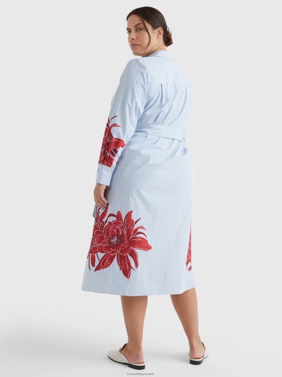 زهرة الجزيرة/شريط إيثاكا Tommy Hilfiger فستان قميص ميدي بطبعة زهور وشريط منحني 446442070