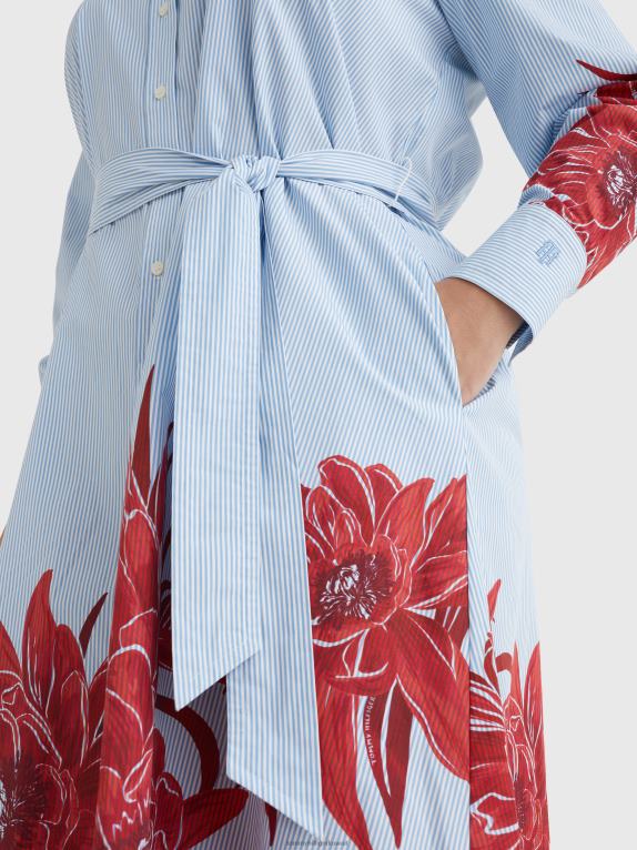 زهرة الجزيرة/شريط إيثاكا Tommy Hilfiger فستان قميص ميدي بطبعة زهور وشريط منحني 446442070