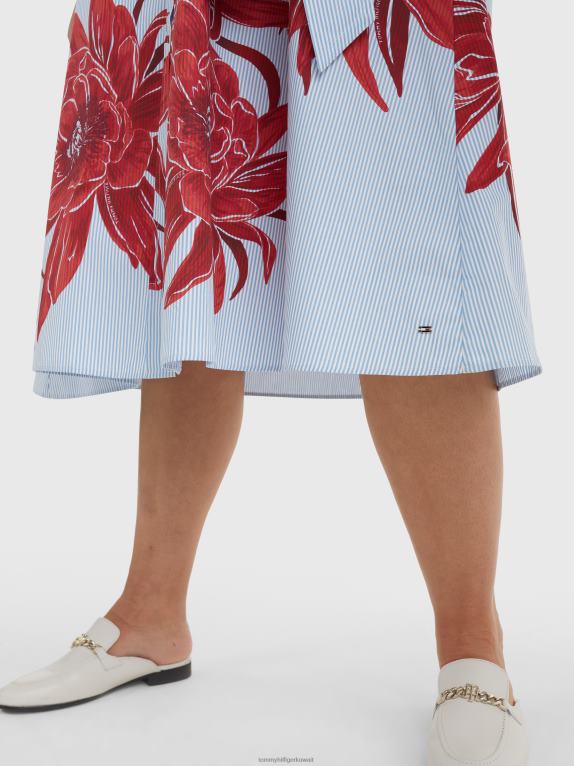 زهرة الجزيرة/شريط إيثاكا Tommy Hilfiger فستان قميص ميدي بطبعة زهور وشريط منحني 446442070