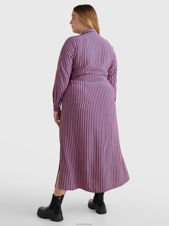 شريط مصرفي/حبر إنجليزي وردي/أزرق Tommy Hilfiger فستان قميص مخطط من الفيسكوز 446442073