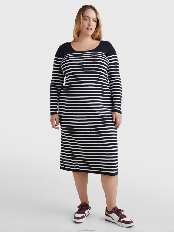 شريط بريتون/سماء الصحراء إكرو Tommy Hilfiger فستان ميدي بقصة ضيقة من القطن العضوي 446442074