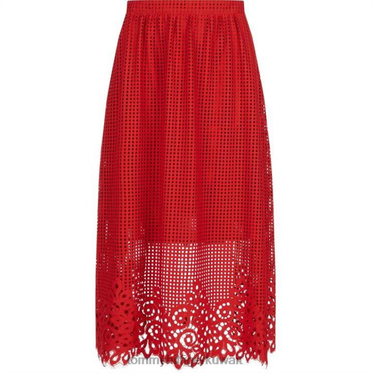 الكرز Tommy Hilfiger تنورة هيلينا ميدي مقطوعة بالليزر 4464420743