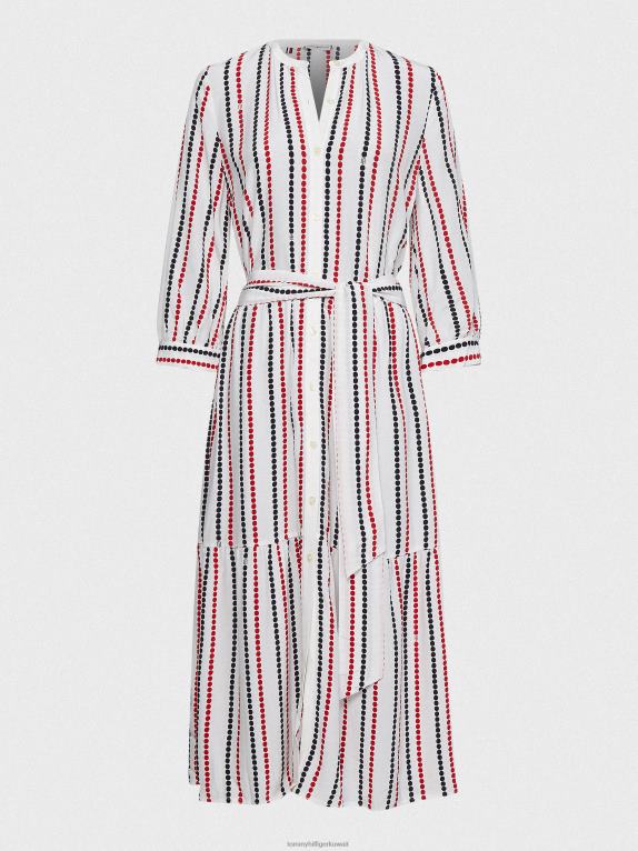 شريط منقط/أرضية بيضاء Tommy Hilfiger فستان قميص ميدي مريح بشريط منقط 446442078