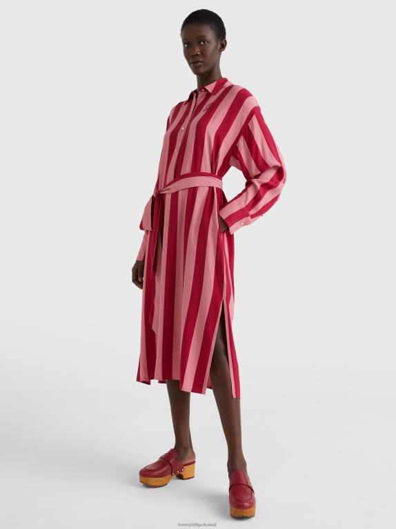 شريط الرجبي العمودي/الوردي الباستيل Tommy Hilfiger فستان قميص مريح بشعار الأيقونات 446442080