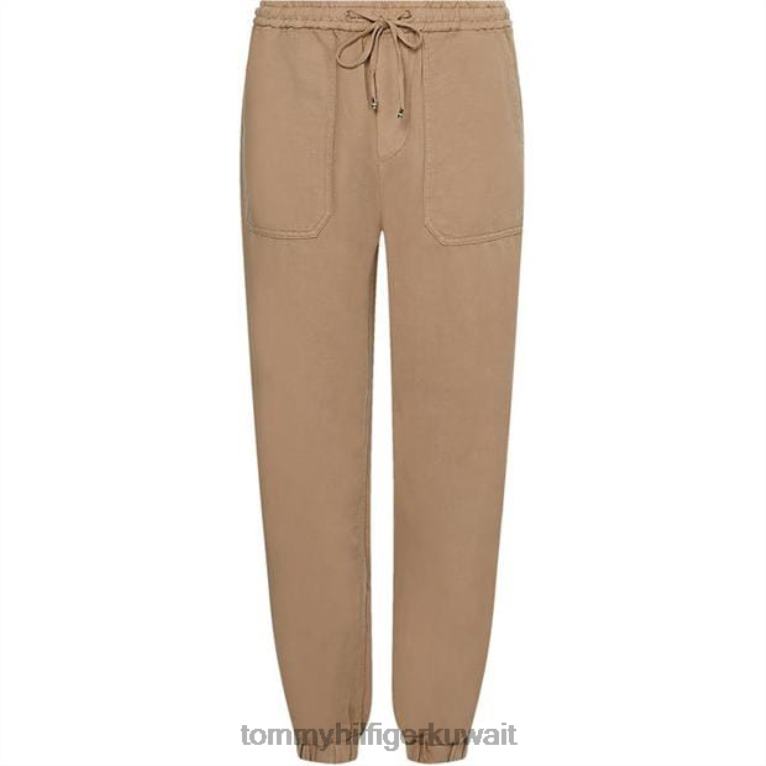 اللون البيج Tommy Hilfiger بنطال الركض الناعم المدبب 4464420807