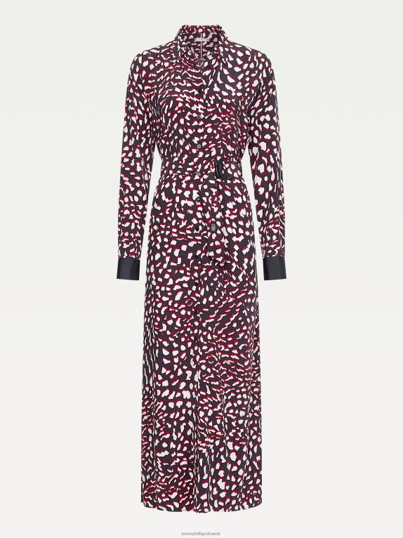 طباعة ريشة كبيرة/أحمر أبيض أسود Tommy Hilfiger فستان ميدي بطبعة ريشة وقصة مريحة 446442086