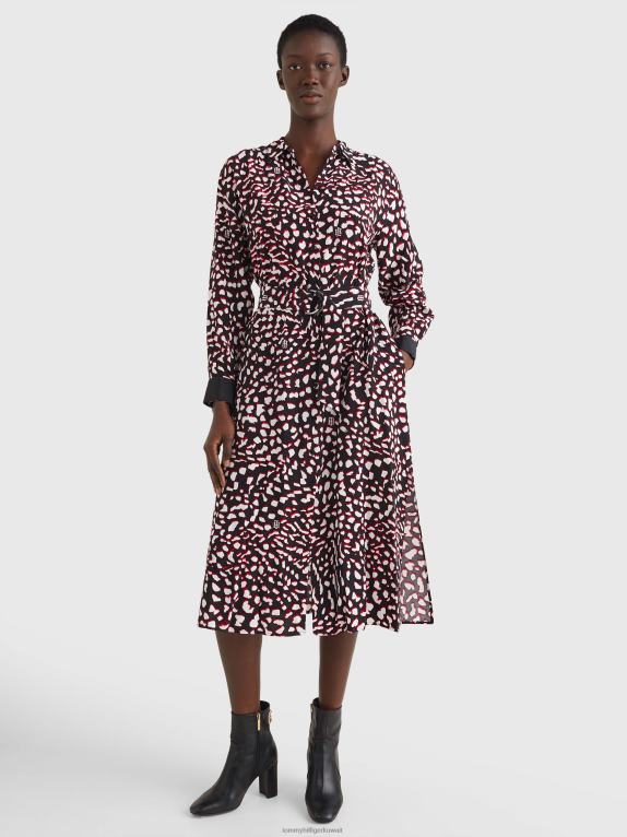 طباعة ريشة كبيرة/أحمر أبيض أسود Tommy Hilfiger فستان ميدي بطبعة ريشة وقصة مريحة 446442086