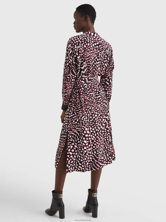طباعة ريشة كبيرة/أحمر أبيض أسود Tommy Hilfiger فستان ميدي بطبعة ريشة وقصة مريحة 446442086