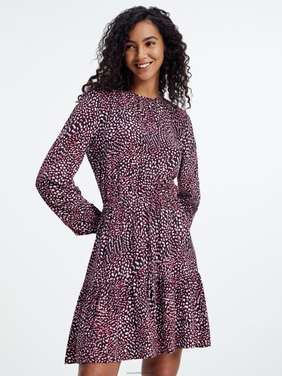 طباعة ريشة/أحمر أبيض أسود Tommy Hilfiger فستان فيسكوز مناسب ومتوهج 446442088
