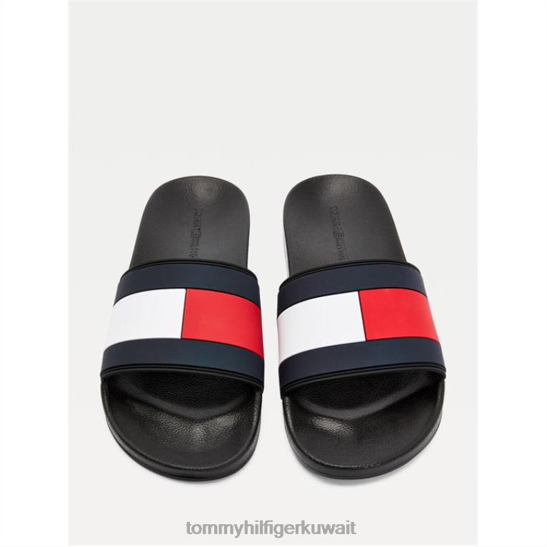 أسود Tommy Hilfiger شرائح حمام السباحة ذات العلم الأساسي 4464420919