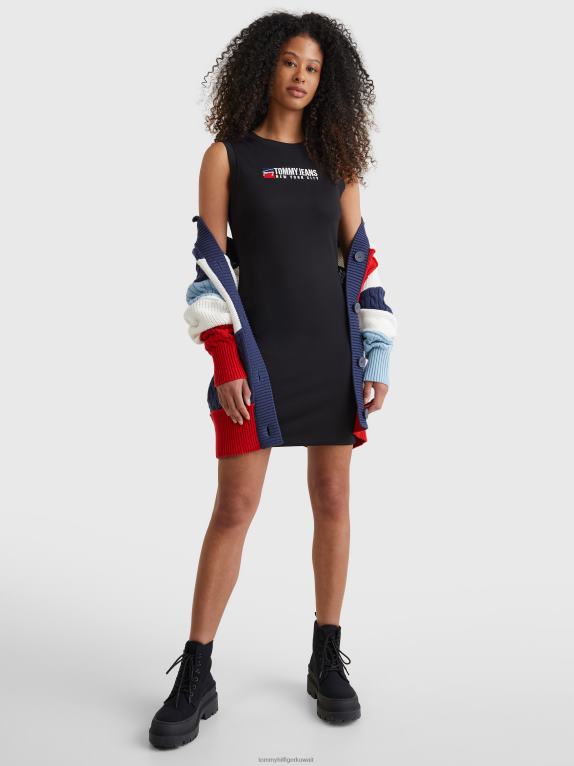 أسود Tommy Hilfiger فستان ميدي بشعار الماركة 446442098