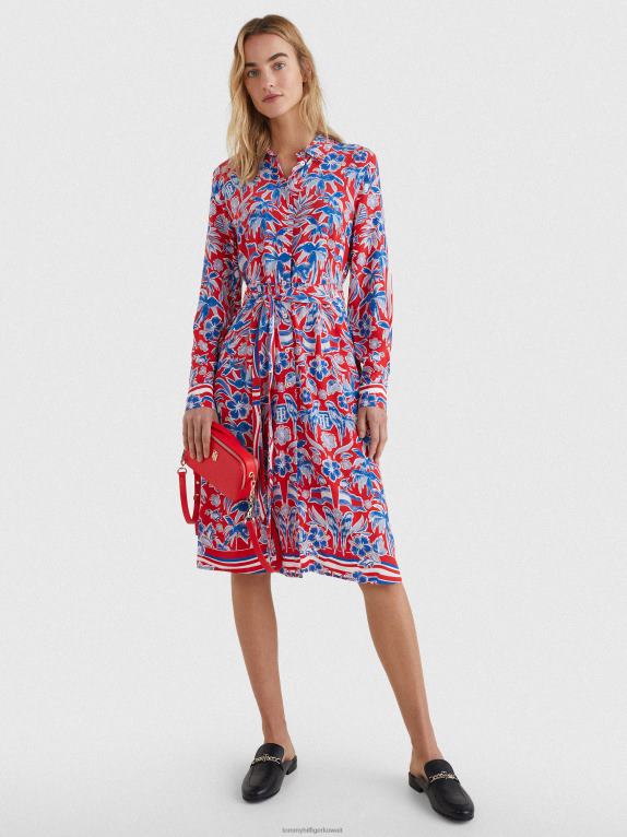 وشاح الجزيرة باللون الأحمر Tommy Hilfiger فستان قميص بقصة مريحة وطبعة وشاح 446442113